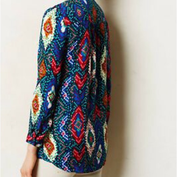 Maeve Anthropologie Topoxte Geometric ikat print button front blouse S - Picture 2 of 4